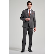 İmza Kendinden Desenli Bez Ayağı Mono Yaka Tam Astar Esnek 4 Drop Comfort Fit Takım Elbise 1001250169 Füme