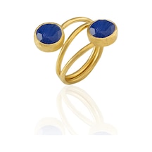 Kadir Jewellery 22 Ayar Altın Kaplama Zirkon Taşlı Ayarlanabilir Renkli Taşlı Yüzük Parlement Mavisi