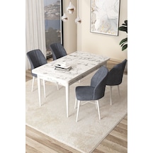 Canisa Concept Arp Serisi 70x110 Sabit Mutfak Masası Takımı Beyaz Mermer Desen Masa 4 Füme Sandalye Masa Barok Ahşap Desen Sandalye Füme