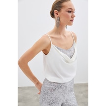 Sateen Degaje Yaka Bluz - Ekru