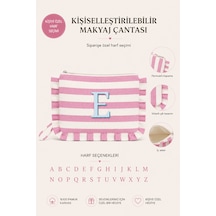 Beige & Stone Kişiye Özel Harf Detaylı Pembe Çizgili 17x29 Cm Volanlı Clutch & Portföy Çanta Kadın El Çantası Pembe - 896048835 Pembe