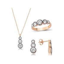 Gümüş Pırlanta Taşlı Üçtaş Set