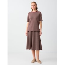 Jimmy Key Bordo Kazayağı Desenli Normal Bel Örme Midi Etek 6sw076671562