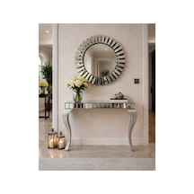 Familieconcept Melisa Serisi Lüks Aynalı Dresuar Takımı - Antre Konsolu 110x90x40 Cm Gümüş