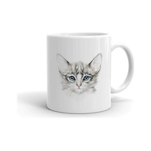 Beyaz Mavi Gözlü Kedi Baskılı Kupa