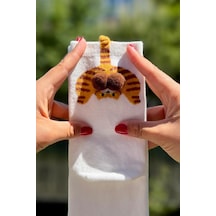 Lousocks Unisex Kahverengi Kedi Desenli Ponpon Soket Çorap
