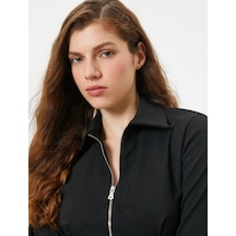Koton Crop Bluz Fermuarlı Slim Fit Dikiş Detaylı Uzun Kollu Siyah 4sal60063ıw 4SAL60063IW999 Siyah