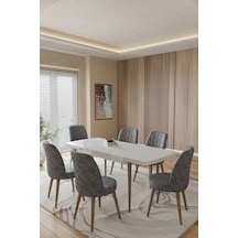 Toce Home Leva 80x130 Açılabilir Beyaz Masa Yemek Odası Takımı Mutfak Takımı 6 Adet Sandalye Model:leva6506 Gri