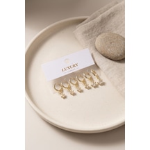 Yıldız Zirkon Taşlı Gold Renk Pirinç Set Küpe çok renkli