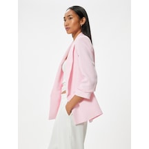 Koton Uzun Blazer Ceket Ters Şal Yaka 3/4 Kol Kapaklı Cep Detaylı Krep Kumaş Pembe 4sak50181uw Gül