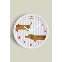 Köpek Tasarım Modern Duvar Saati - Çocuk Odası Duvar Saati - 35cm - Önü Camlı Beyaz Kasa Beyaz