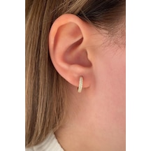 Fiyonk Kuyumculuk 14 Ayar Altın Çift Sıra Taşlı Halka Küpe 3 001