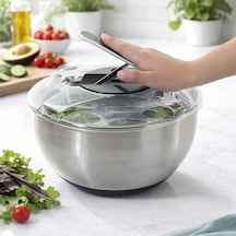 Paslanmaz Çelik Salata Kurutucu Salad Spinner Kapaklı Süzgeç Sepetli, Kaymaz Taban, Hızlı Kurutma &amp Kar Diğer
