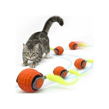 Akıllı Kedi Oyun Topu - Otomatik Yuvarlanan İnteraktif Kedi Oyuncağı - Şarj Edilebilir Evcil Hayvan Oyun Arkadaşı - Farklı Hız Ve Oyun Modları - Led Işıklı - Tüylü Kovalama Kuyruğu Turuncu
