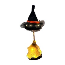 Halloween Cadı Şapkası, Led Işıklı, Siyah Kumaş, Cadı Süpürgesi, Turuncu Şeritli, Dekoratif Süsleme, Pilli Diğer
