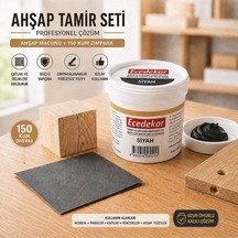 Siyah Ahşap Tamir Macunu Seti 200 Gr + 150 Kum Zımpara - Mobilya, Parke Ve Ahşap Kapı Çatlak, Delik, Çizik Onarım Dolgu Macunu
