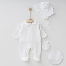 Buse&Eylül Bebe Beyaz Uzun Tüllü 3 Parça Kız Bebek Tulum Takım-Beyaz