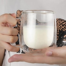 2 Adet Çift Cidarlı Cam Kupa Bardak 250 Ml Çift Camlı Bardak Kupa Double Walled Glass Acı Kahve