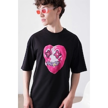 Startmore Unisex Kalp Beyaz Tshirt Siyah