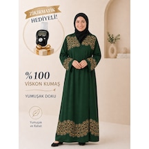 Bilenler Halka Desenli Yeşil Namaz Elbisesi Viskon Kumaş Zikirmatik Hediyeli Yandan Bağlamalı