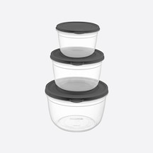 3 Parça Kapaklı Vakum Yuvarlak Set 625-1200-2100 Ml Vakumlu Saklama Kabı 3 Parça Set Şeffaf