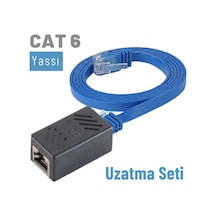 Irenis CAT6 Kablo Uzatma Seti. Yassı Ethernet Kablo ve Ekleyici 1 M-Mavi