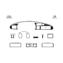 Ford Ranger Torpido Kaplama 1999-2006 12 Parça Koyu Meşe