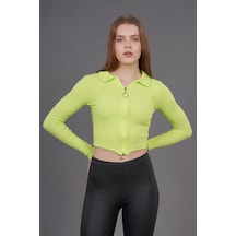 Gabria Kadın Gabria Polo Yaka Fermuarlı Bluz Neon Yeşil