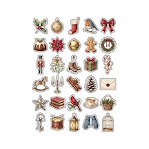 30 Adet Vintage Yılbaşı Ve Botanik Sticker Seti - Ajanda Scrapbook Defter İçin Çok Renkli