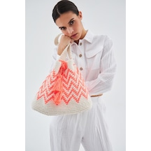 Peraluna Mia Bag %100 Pamuklu El Yapımı Kadın Triko Çanta Bej/turuncu - Bej/turuncu Bej - Turuncu