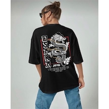 Flood Of Style Kadın Oversize Osaka Baskılı Siyah Tshirt