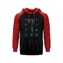 God Of War Ragnarok Kratos Baltası Kırmızı Renk Reglan Kol Kapşonlu Sweatshirt Kırmızı