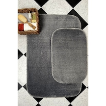 Buççin Online Mağaza Koyu Gri Banyo Paspas Takımı 2'li Yumuşak Pelüş Tüylü Kaymaz Tabanlı 60x100 / 40x60 Polyester İn Çok Renkli