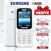 Duos Tuşlu Cep Telefonu Beyaz Çift Sim Kartlı Şarj Başlığı Şarj Kablosu Ve Kulaklık Hediye