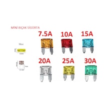 Mini Bıçak Sigorta 100 Adet Karışık 5a 7,5a 10a 15a 20a 25a 30a