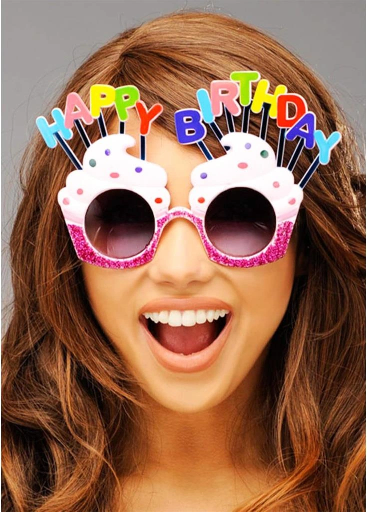 Happy Birthday Yazılı Beyaz Fuşya Renk Parti Gözlüğü 12x7 Cm "