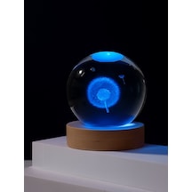 3d Karahindiba Temalı Kristal Küre Led Gece Lambası Usb'li Ahşap Standlı Rgb Led Lamba