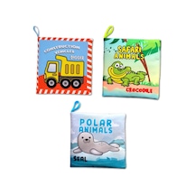 3 Kitap İngilizce İş Makinaları , Safari Ve Kutup Hayvanları Kumaş Sessiz Kitap E118 E125 E130 - Bez Kitap