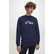 And White Scooter Motorcycle Bicycle Baskılı Indigo Erkek Sweat