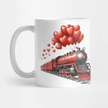 Tren Ve Kalpler Kupa Bardak Çok Renkli