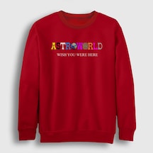 Presmono Unisex Astroworld V4 Travis Scott Sweatshirt Kırmızı