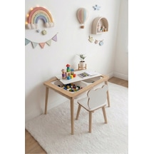 Ağaç Ahşap Çocuk Masası-yaz Sil Yüzey Çocuk Masası-aktivite-çocuk Masası-2 Adet Sepet-1 Sandalye Panda Çok Renkli