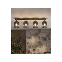Hareketli Başlık Modern 4 Lü Füme Camlı Tavan Avizesi Mat Altın Gold Metal Gövde Siyah