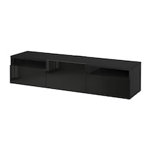 Tv Sehpası, Venge-parlak Cila-siyah, 180x42x39 Cm, Selsvıken, Çıt Çıt Raylı Siyah