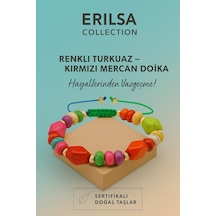 Sertifikalı Renkli Turkuaz Kırmızı Mercan Taşı Bileklik Cesare Çok Renkli