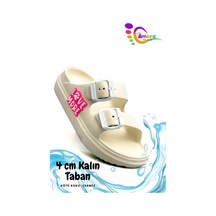Sermoda Çift Toka Hafif Eva Yazlık Plaj Çocuk Terliği Havuz Terliği Lavabo Terliği Lm Ekru