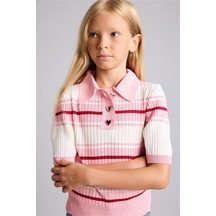 Defacto Regular Fit Kısa Kollu Fitilli Polo Yaka Kazak Kız Çocuk I1714a826aurd56 Kırmızı-rd56