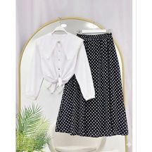Lovie Moda Kadın Fisto Gömlek Benek Desenli Etekli Takım Siyah