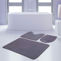 Bonny Home Unicolor Düz Gri 3lü Banyo Paspası Halısı Seti Kaymaz Krem