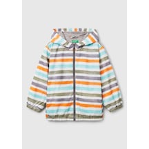 Benetton Mix Erkek Bebek Çizgili Yağmurluk Beyaz
